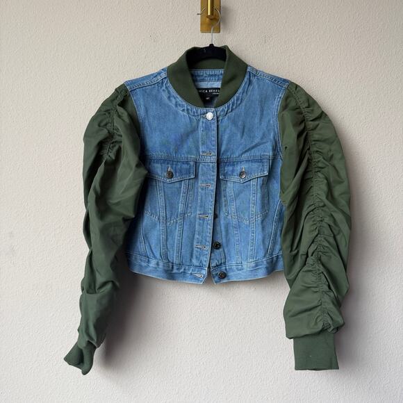 Veronica Beard Emelia Combo Denim Bomber Jacket Size S - Picture 2 of 6